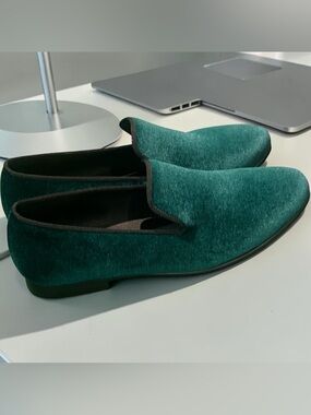 Harpelunde Men's Velvet Slip-On Loafers in Emerald Green